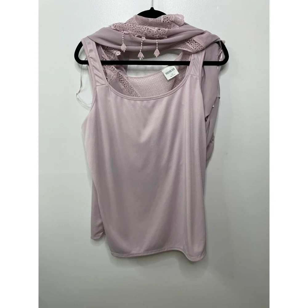 Bedford Fair Mauve Crochet Lace Ruffle Sleeve Blouse Camisole 1X Boho Rose 2 pc